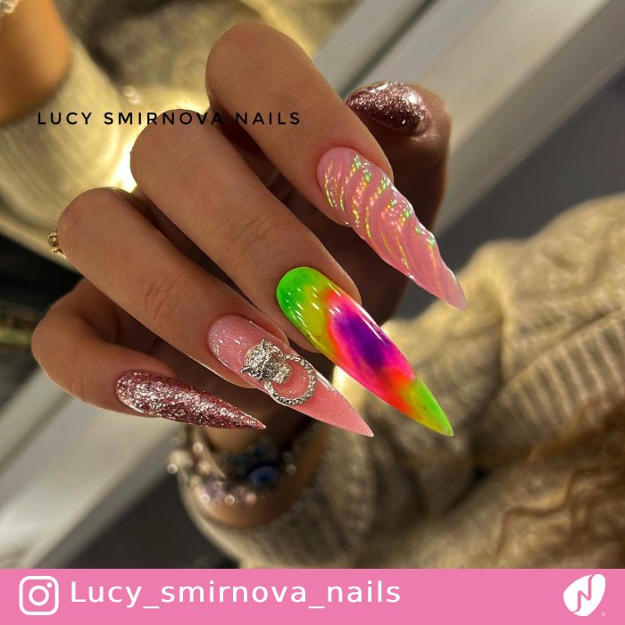 Pink Nails with Unicorn Effect